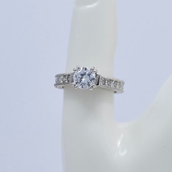 NWOT Cubic Zirconia Round-Cut Channel-Set Sterling Silver Ring Size 8.25 US - Picture 2 of 6